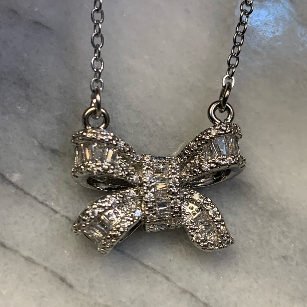 Silver Bow Pendant Necklace - Picture 3 of 4